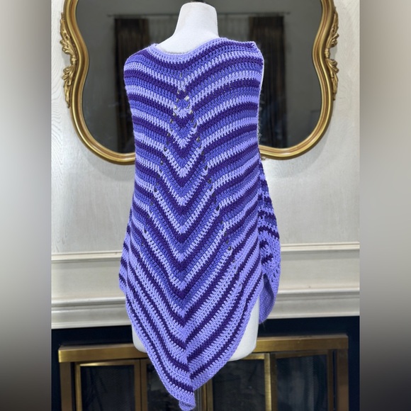 Handmade Crochet Chevron Vest Purple Striped Sleeveless Boho Layering Piece – OS - Picture 3 of 10